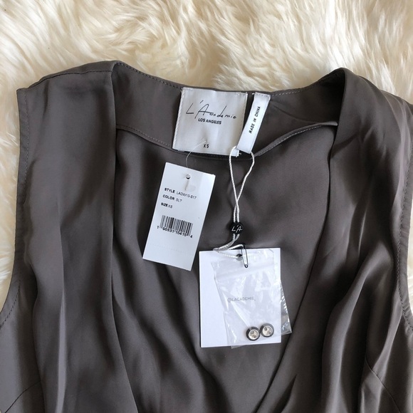 L’Academie High Low Sleeveless Slate Wrap Blouse XS - Picture 5 of 8